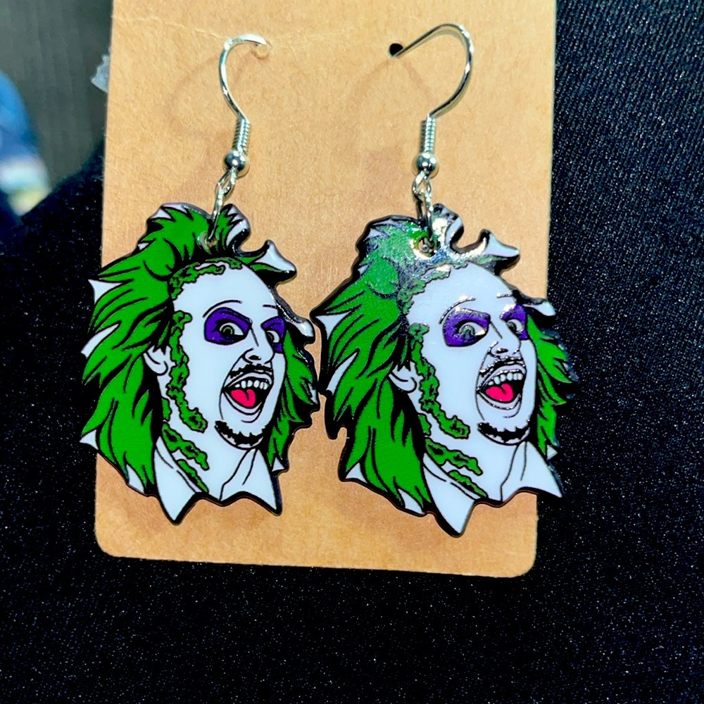 NWT Beetlejuice Acrylic Dangle Earrings With Stainless Steel Posts